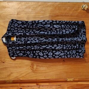 Ruby Rd Womens Open Front Sleeveless Cardigan Blue Animal Print Shawl Collar M